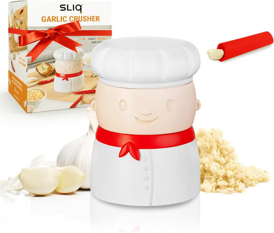 Sliq Garlic Crusher and Press with Peeler, Dishwasher Safe, Garlic Twister, BPA Free Garlic Smasher, Easy Garlic Mincer Tool, Multifunction Garlic Kitchen Gadget for Ginger, Herbs and Gifts