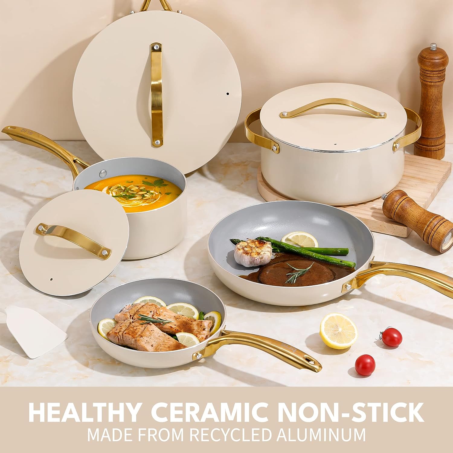 Sliq Ceramic Nonstick Cookware Set (12 pcs), Non Toxic PFOA and