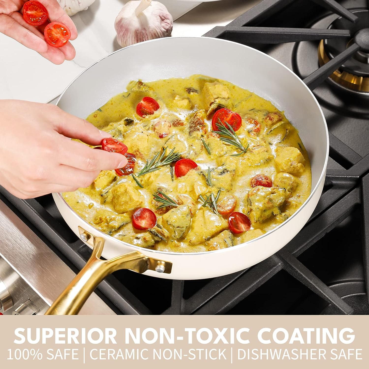 Sliq Nonstick Ceramic Saute Pan with Steamer, Non Toxic Deep Frying Pa –  Get Sliq